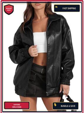 Faux Leather Oversized Motorcycle Bomber Jacket